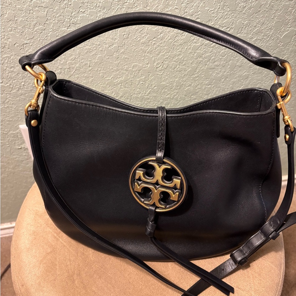 Tory Burch Black Hobo Bag with Gold Accents
